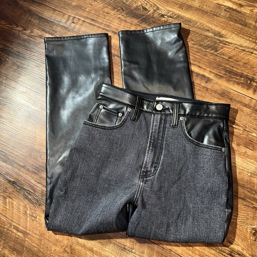 Abercrombie & Fitch Black Jeans With Faux Leather Panel Straight High Rise 26